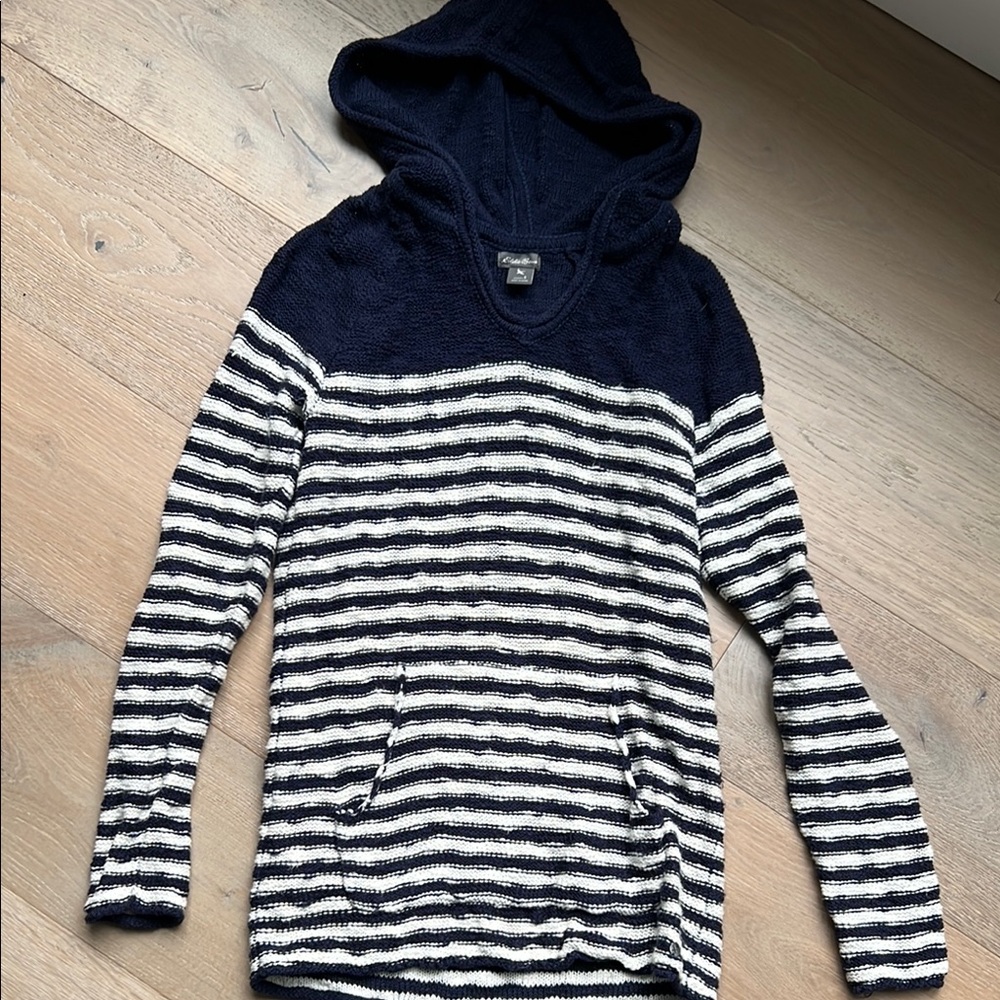 Navy and White Striped Hooded Sweater